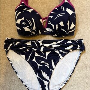 Tommy Bahama Graphic Jungle Navy Blue Purple Bikini Set XL Bottoms 34D Top